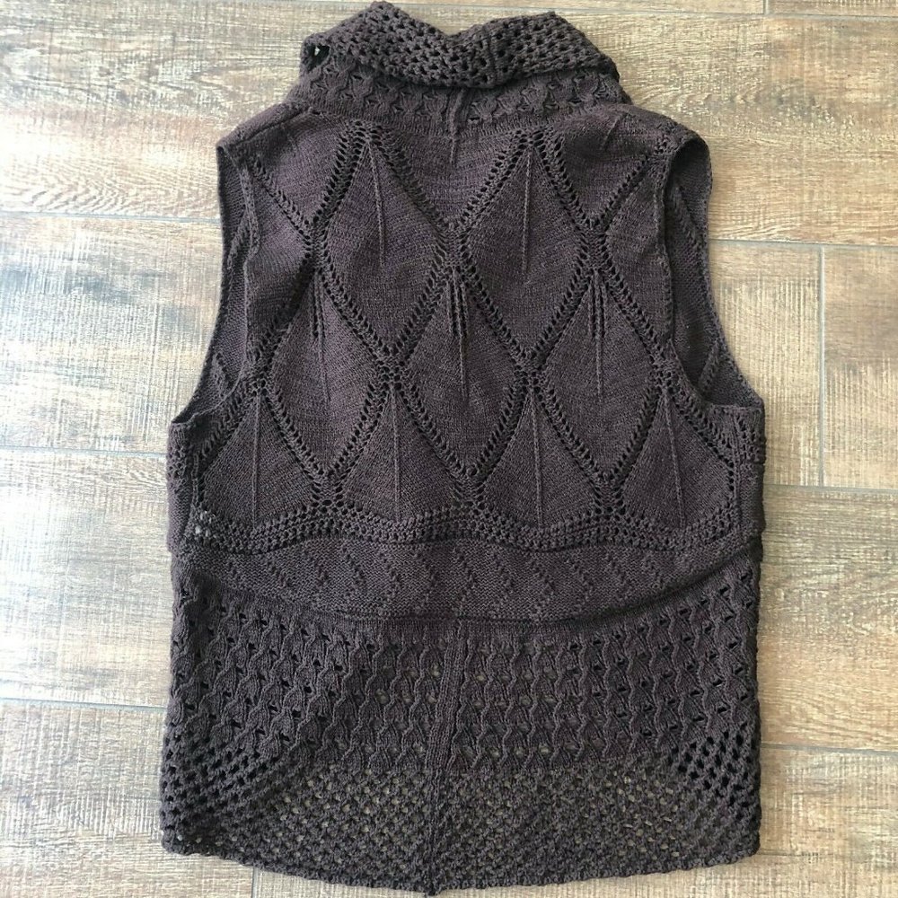 Multiples Open Knit Brown Open Front Vest Large - image 6